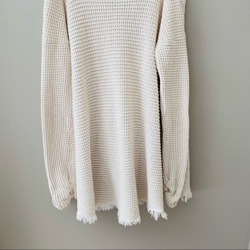 Free People Cold Shoulder Waffle Knit Sweater Cream Sz XS - Picture 9 of 10